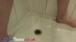 Amateur British 18 Year old in Lingerie Pissing in the Shower 11