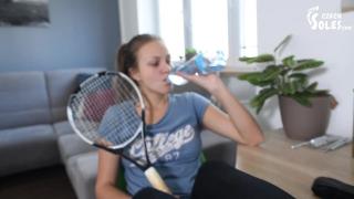 Relaxing her Sweaty Feet after a Tennis Match (POV Foot Worship, Sneakers, Gym Socks, Close up Feet) 12