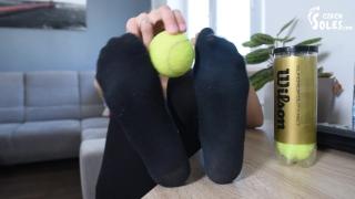 Relaxing her Sweaty Feet after a Tennis Match (POV Foot Worship, Sneakers, Gym Socks, Close up Feet) 4