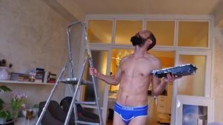 Handsome Guy from a Street Paints the Ceiling in our Room and Gets a Boner while doing it 5