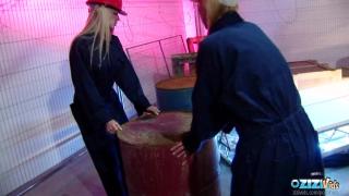 Horny Blonde Girls Fucking together with a Handsome Worker 1