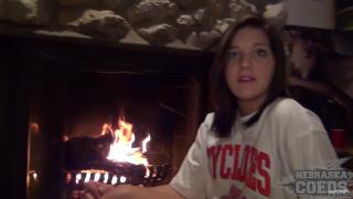 Sporty Student Masturbating and Playing Naked at Parents House next to the Fireplace 1