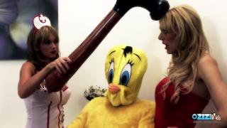 Guy in a Costume Gets to Bang two Chicks at once 1