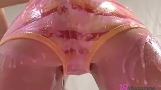 Perky Tits Blonde Teen Candie Elektra Takes a Shower after getting Completely Covered in Pink Icing 8
