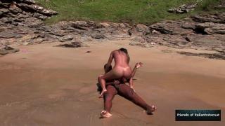 Handsome Black Guy Bangs a Beautiful and Sexy Brunette Girl on the Beach in the Sea Water 11